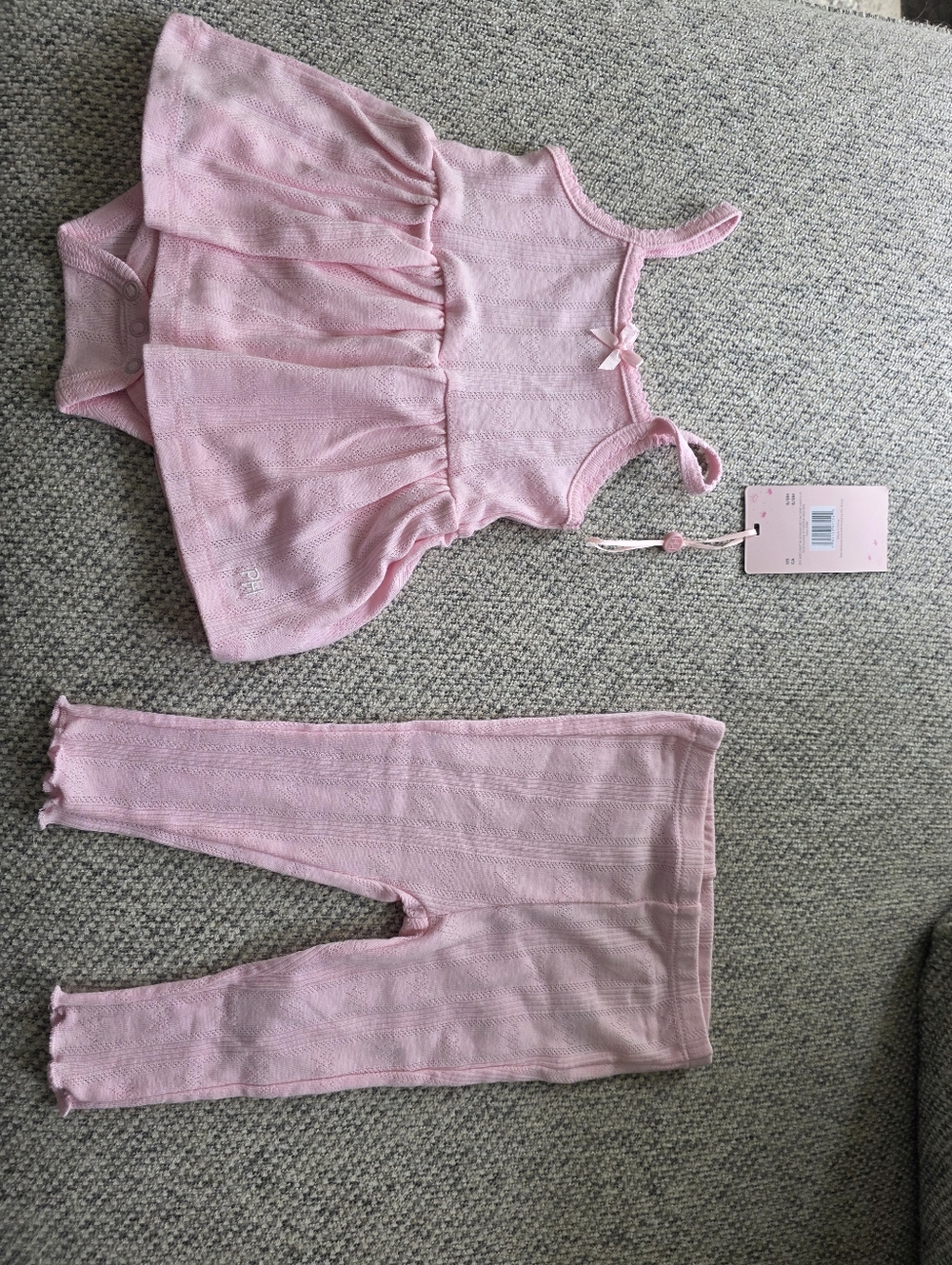 Paris Hilton Baby Pink Knit Dress Bodysuit Pant Set